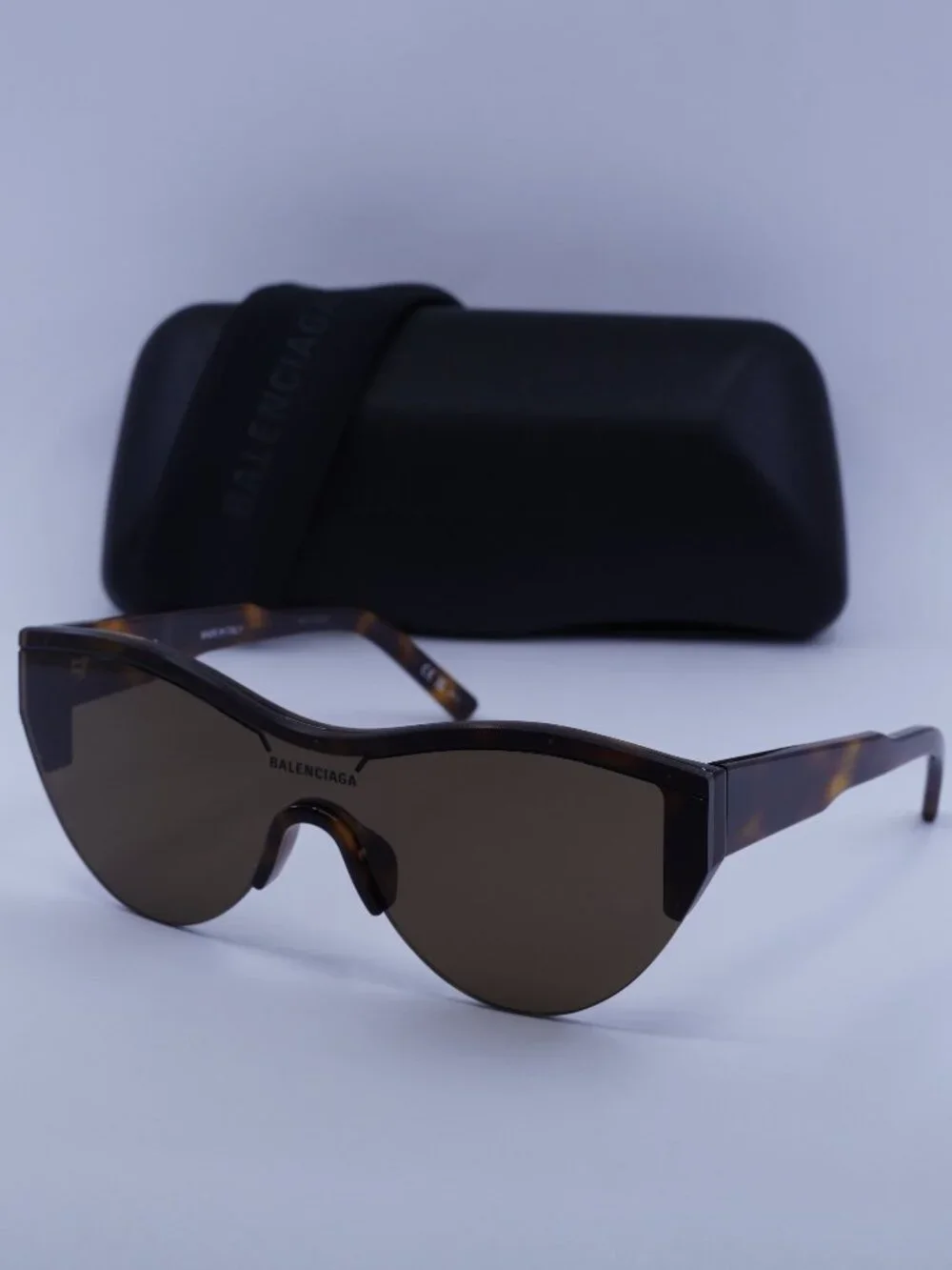 Balenciaga BB0004S 007 Shield Sunglasses - Shiny Medium Havana / Brown